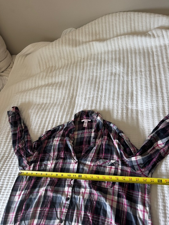 Victoria's Secret Pink Grey Plaid Flannel Pajama Top Silver Metallic Thread XL - Picture 5 of 12